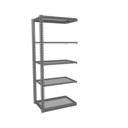 Tennsco Z-Line Shelving W/ Five Perf. Shlvs, Boltless, 36"Wx24"Dx84"H, Add-On, Gry ZM7-3624A-5PD-MGY